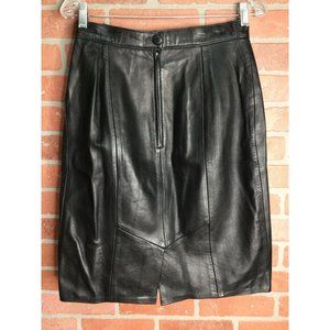 Vintage 80's Firenze Santa Barbara Womens Black Leather High Waisted Skirt